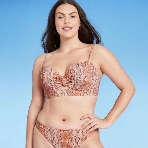 NWT Shade & Shore Shimmery Snake Skin Print Brown and Tan Bikini Set - Picture 4 of 13